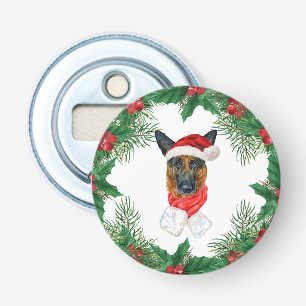Cute German Shepherd Dog Christmas Pine Branches Bottle Opener