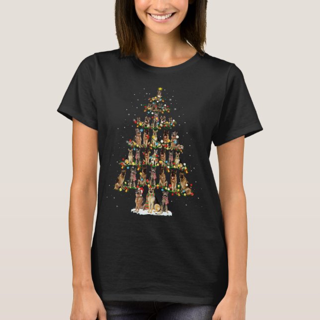 Cute German Shepherd dog Christmas Tree gift decor T-Shirt (Front)