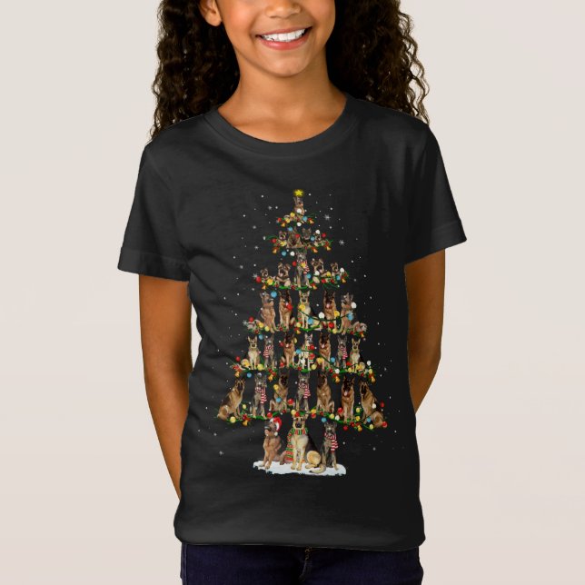 Cute German Shepherd dog Christmas Tree gift decor T-Shirt (Front)