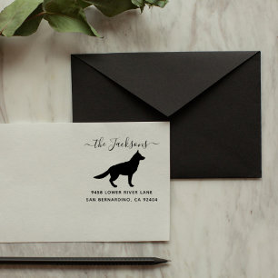 Cute German Shepherd Dog Family Return Address Rubber Stamp