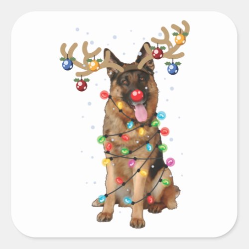 Cute German Shepherd Dog Funny Xmas Holiday Gift Square Sticker