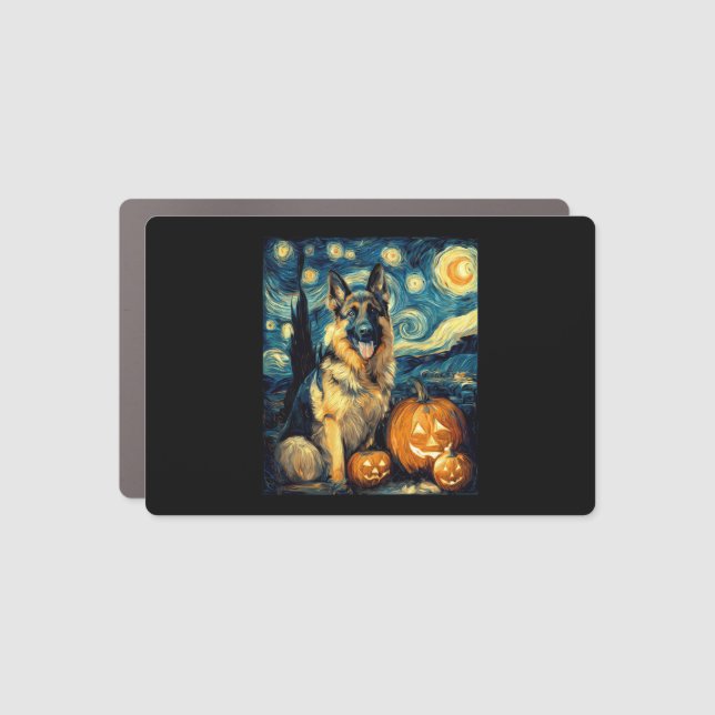 Cute German Shepherd Dog Halloween Jack O Lantern  Car Magnet (Front)
