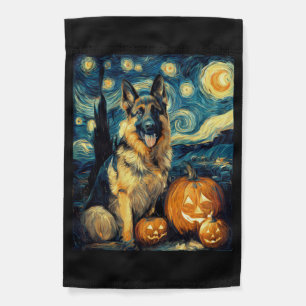 Cute German Shepherd Dog Halloween Jack O Lantern Garden Flag