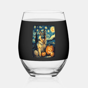 Cute German Shepherd Dog Halloween Jack O Lantern Stemless Wine Glass