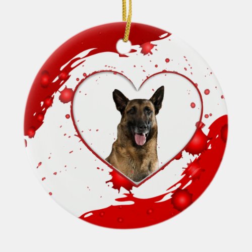 Cute German Shepherd Dog inside Red Heart Ceramic Ornament