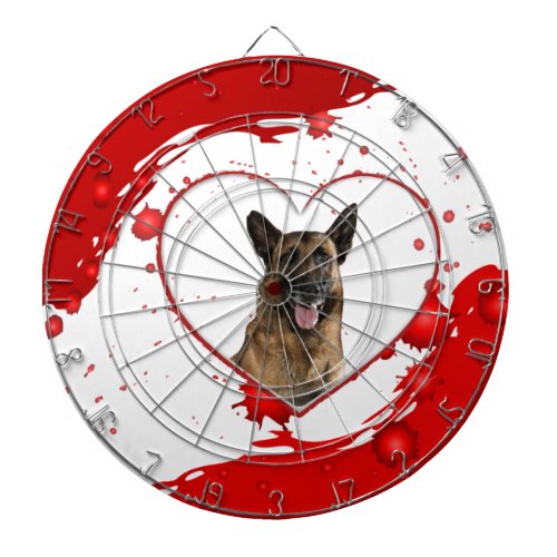 Cute German Shepherd Dog inside Red Heart Dartboard