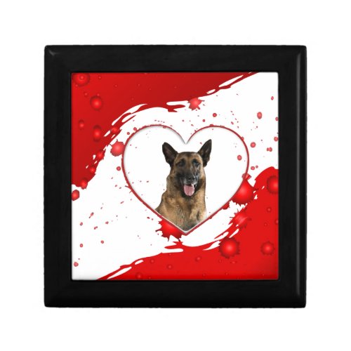 Cute German Shepherd Dog inside Red Heart Gift Box