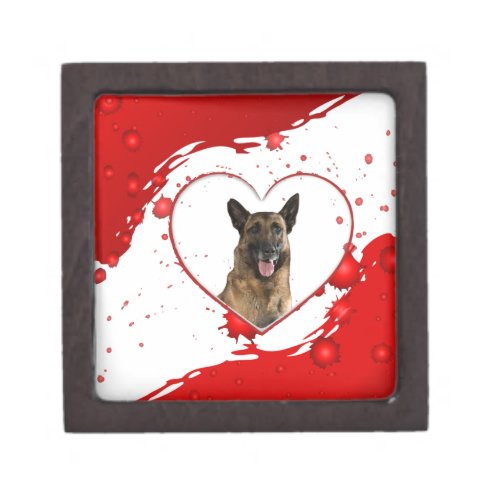 Cute German Shepherd Dog inside Red Heart Jewelry Box