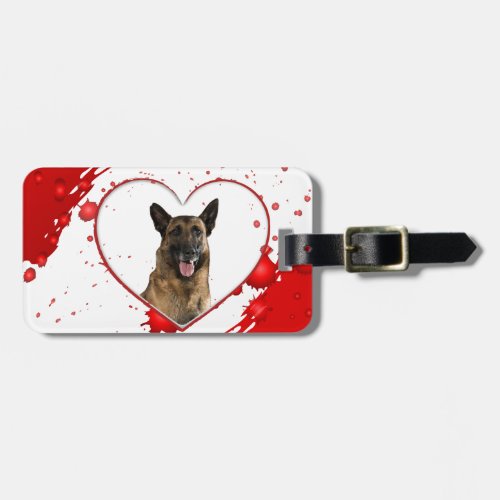 Cute German Shepherd Dog inside Red Heart Luggage Tag