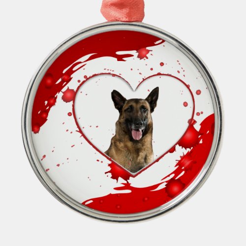 Cute German Shepherd Dog inside Red Heart Metal Ornament