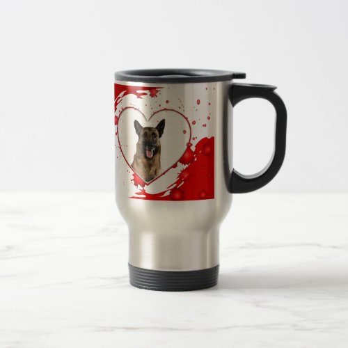 Cute German Shepherd Dog inside Red Heart Travel Mug