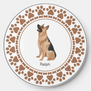 Cute German Shepherd Dog Monogram Name Wireless Charger