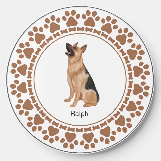 Cute German Shepherd Dog Monogram Name Wireless Charger (Front)