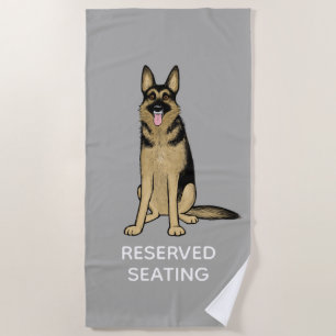 Cute German Shepherd Dog Reserved Seating   Custom Beach Towel