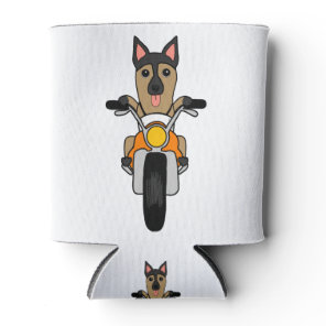 Cute German Shepherd Dog Riding A Motorcycle Can Cooler