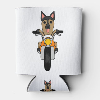 Cute German Shepherd Dog Riding A Motorcycle Can Cooler