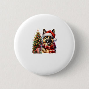 Cute German Shepherd Dog Santa Hat Christmas Tree Button