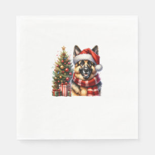 Cute German Shepherd Dog Santa Hat Christmas Tree Napkins