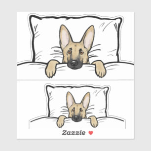 Cute German Shepherd Dog Tucked in Bed Sticker