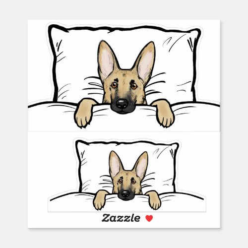 Cute German Shepherd Dog Tucked in Bed Sticker