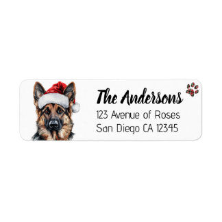 Cute German Shepherd Dog with Santa Hat Label
