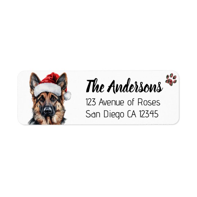 Cute German Shepherd Dog with Santa Hat Label (Front)