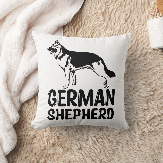 Cute German Shepherd Gift Black White Puppy Dog Throw Pillow (Blanket)