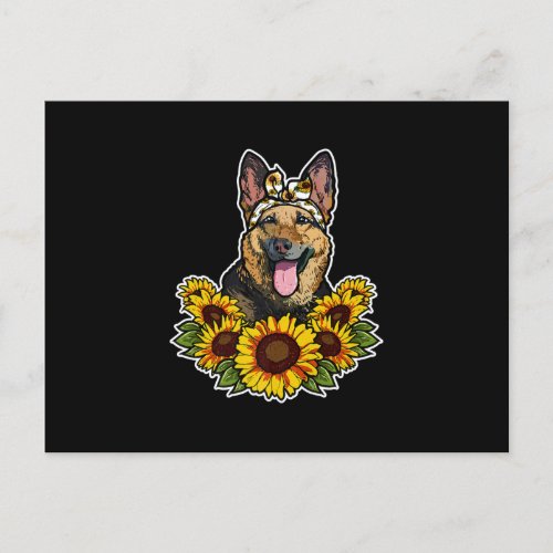 Cute German Shepherd Gift Sunflower Decor Shepherd Invitation Postcard