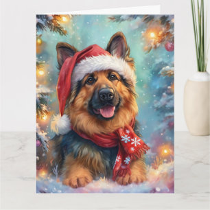 Cute German Shepherd in Santa Hat and Scarf Card