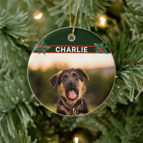 Cute German Shepherd Name and Photo Christmas Ceramic Ornament