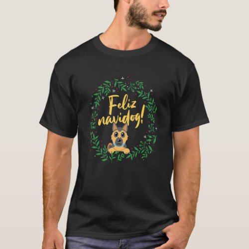 Cute German Shepherd Owner Feliz Navidog Dog T_Shirt