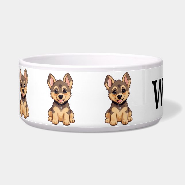 Cute German Shepherd Personalize Bowl (Left)