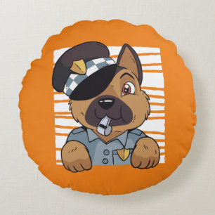 Cute German Shepherd Police Puppy Round Pillow
