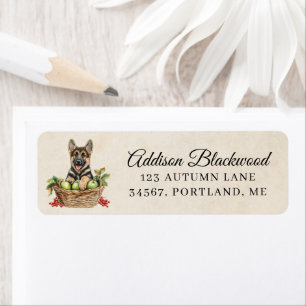 Cute German Shepherd Puppy Basket of Apples Return Label
