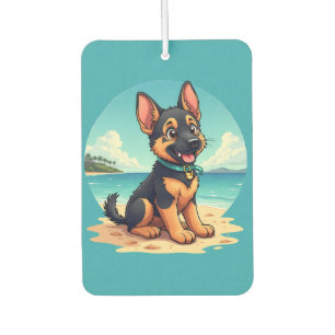 Cute German Shepherd Puppy Beach Illustration Air Freshener