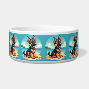 Cute German Shepherd Puppy Beach Illustration Bowl