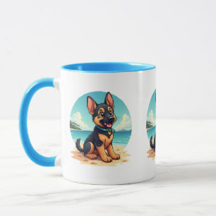 Cute German Shepherd Puppy Beach Illustration Mug