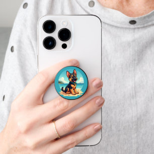 Cute German Shepherd Puppy Beach Illustration PopSocket