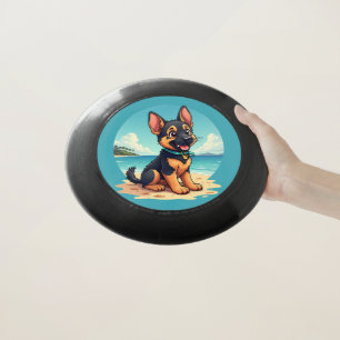 Cute German Shepherd Puppy Beach Illustration Wham-O Frisbee