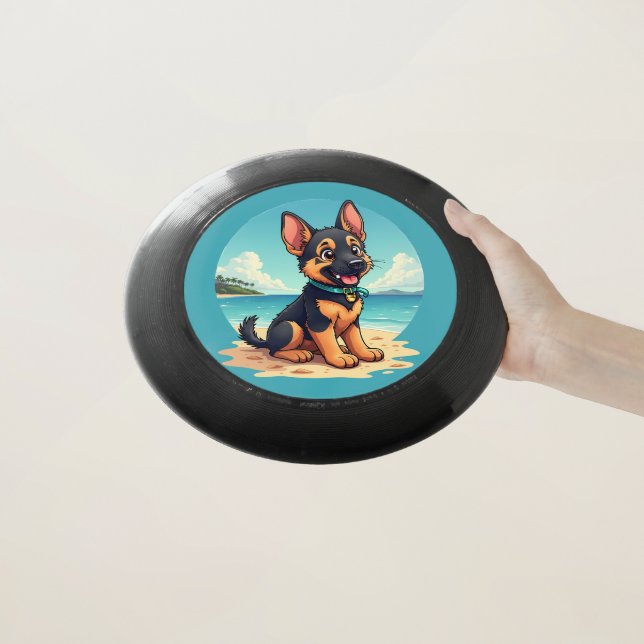 Cute German Shepherd Puppy Beach Illustration Wham-O Frisbee (In Hand)