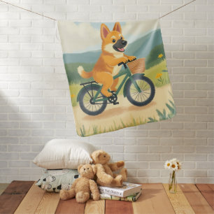 Cute German Shepherd Puppy Bicycle Pastel Baby Blanket