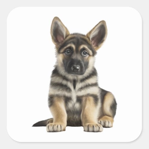 Cute German Shepherd Puppy Cartoon Dog  Square Sticker