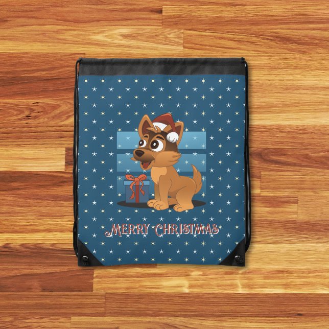 Cute German Shepherd puppy Cartoon Starry muted Drawstring Bag (Creator Uploaded)