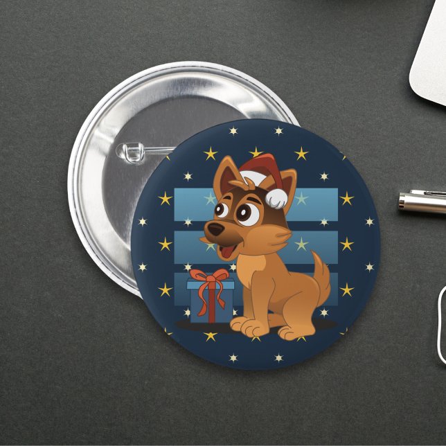 Cute German Shepherd puppy Cartoon Starry night Button (Creator Uploaded)