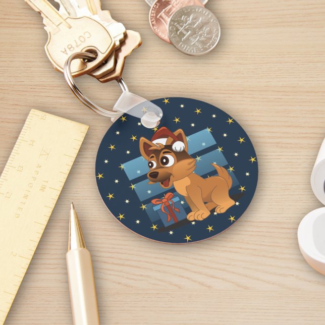 Cute German Shepherd puppy Cartoon Starry night Keychain (Creator Uploaded)