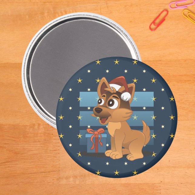 Cute German Shepherd puppy Cartoon Starry night Magnet (Creator Uploaded)