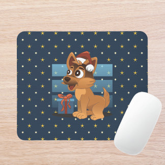 Cute German Shepherd puppy Cartoon Starry night Mouse Pad