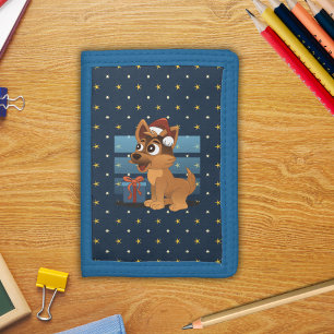 Cute German Shepherd puppy Cartoon Starry night Tri-fold Wallet