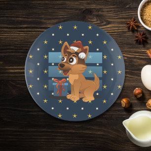 Cute German Shepherd puppy Cartoon Starry night Trinket Tray