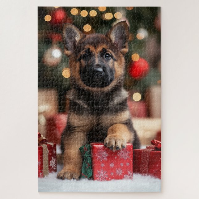 Cute German Shepherd Puppy Dog Christmas  Jigsaw Puzzle (Vertical)
